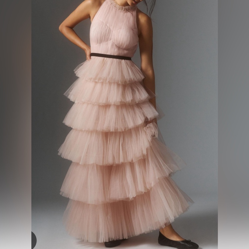 Anthro + Geisha Designs Tiered Ruffle Halter Dress M